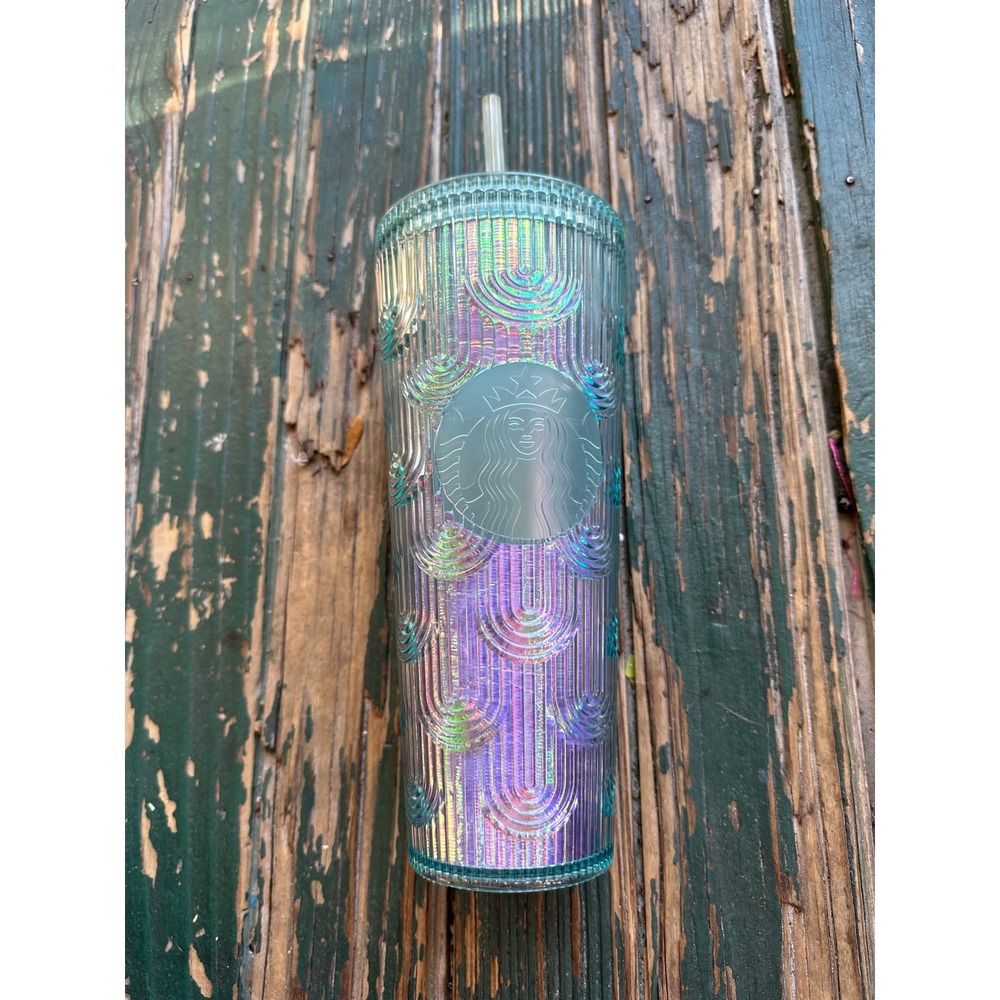 Starbucks 2022 Iridescent Teal Mermaid Scale Cold Cup Tumbler 24oz SKU 011129726